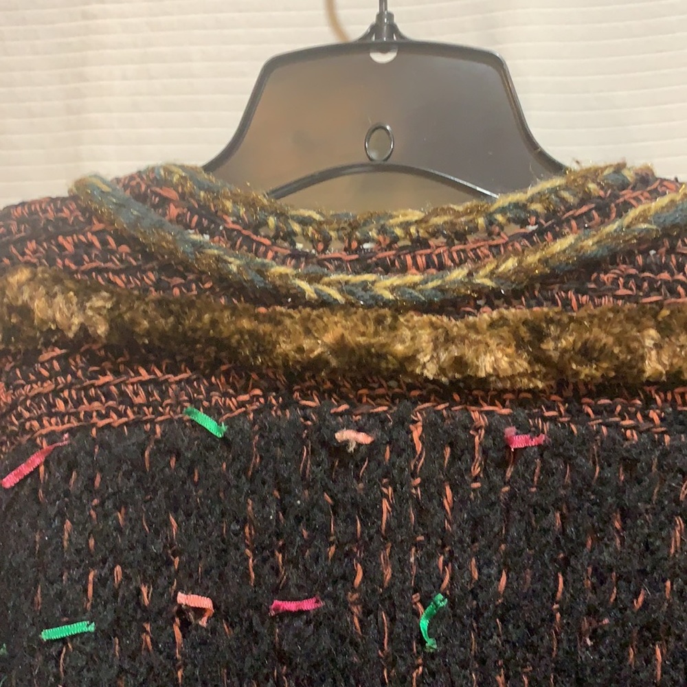 RARE/UNIQUE VINTAGE FLASHBACK RETRO SZ L FUZZY KNIT JACKET:BLACK/MULTI+ FRINGE - Picture 11 of 12